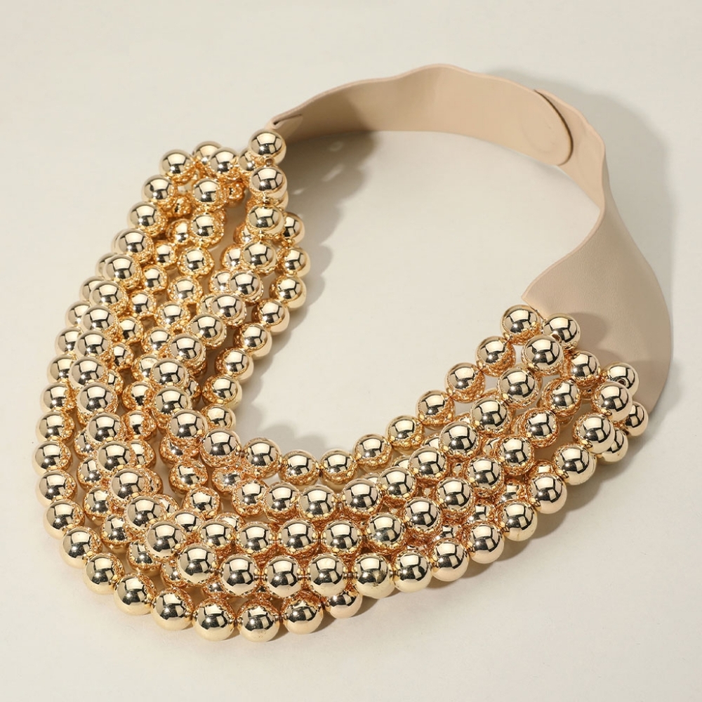 Gold Acrylic Magnetic Collar Multi Chain Strand Ball Beaded Necklace Layered